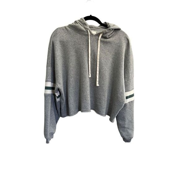 ✨American Eagle Heather Grey Striped Sleeves Sz Small Hoodie✨ - Picture 3 of 6
